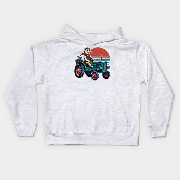 Funny Cat Driving A Tractor Kids Hoodie by Vehicles-Art